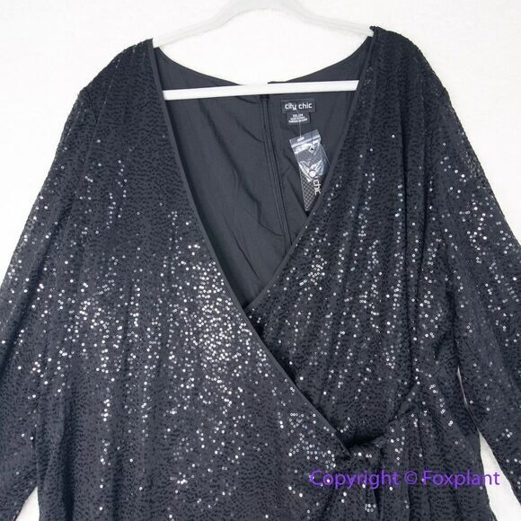 New! City Chic Nadia Dress sequin‎ long sleeve black, plus size 24 - Picture 4 of 15